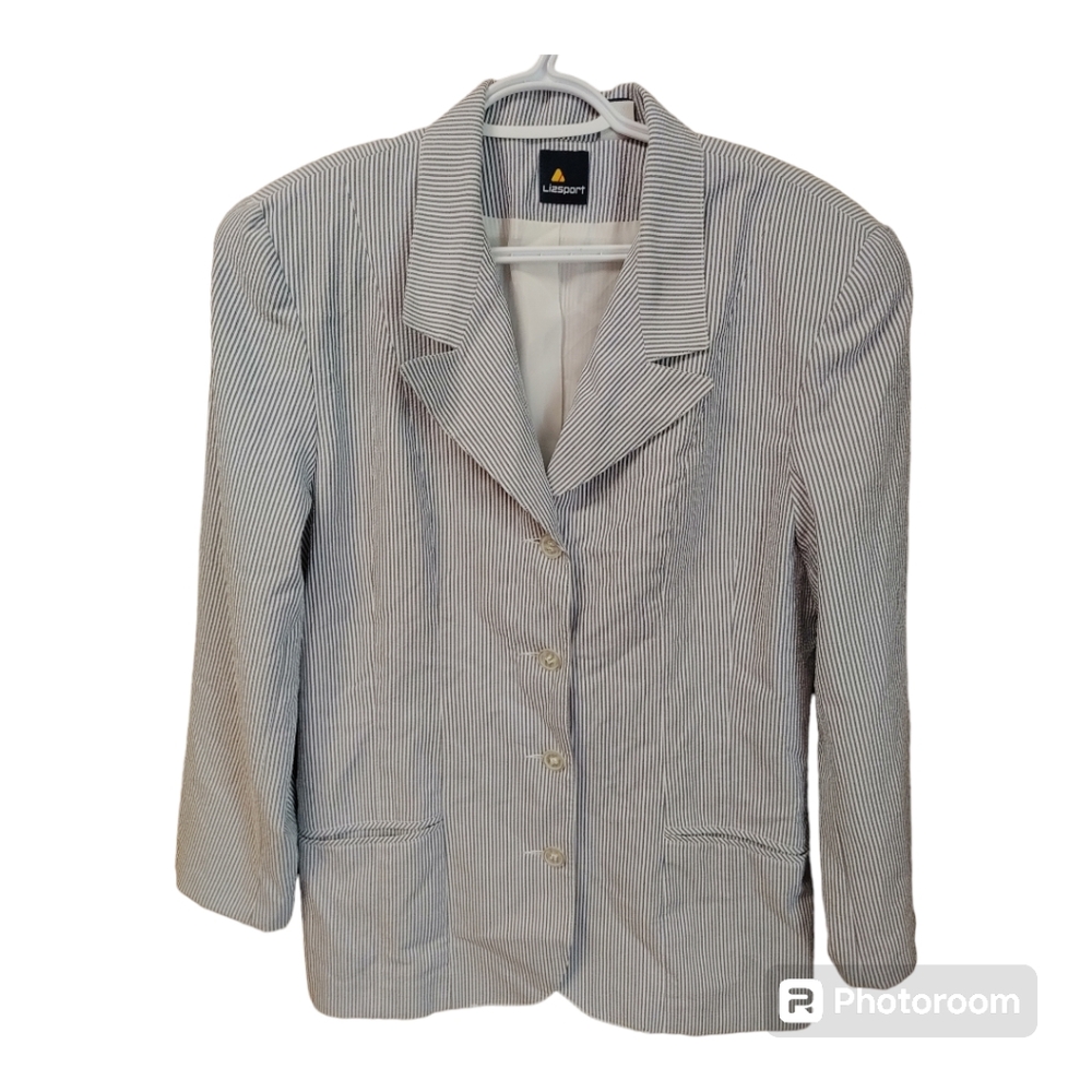 LIZSPORT Structured Pinstripe Button Down Blazer Size 10